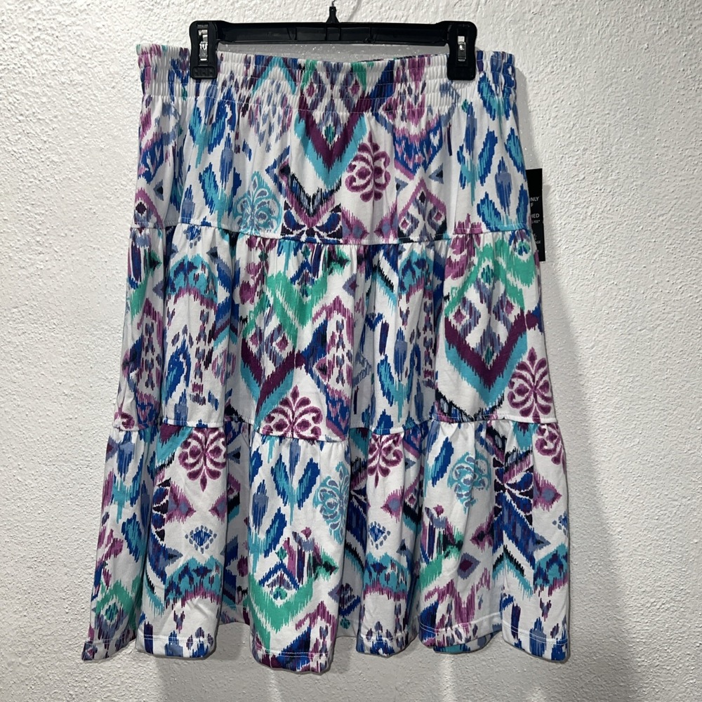 Woman Within Womens M 14/16 Elastic Waist Tiered Geometric Knit Midi Skirt
